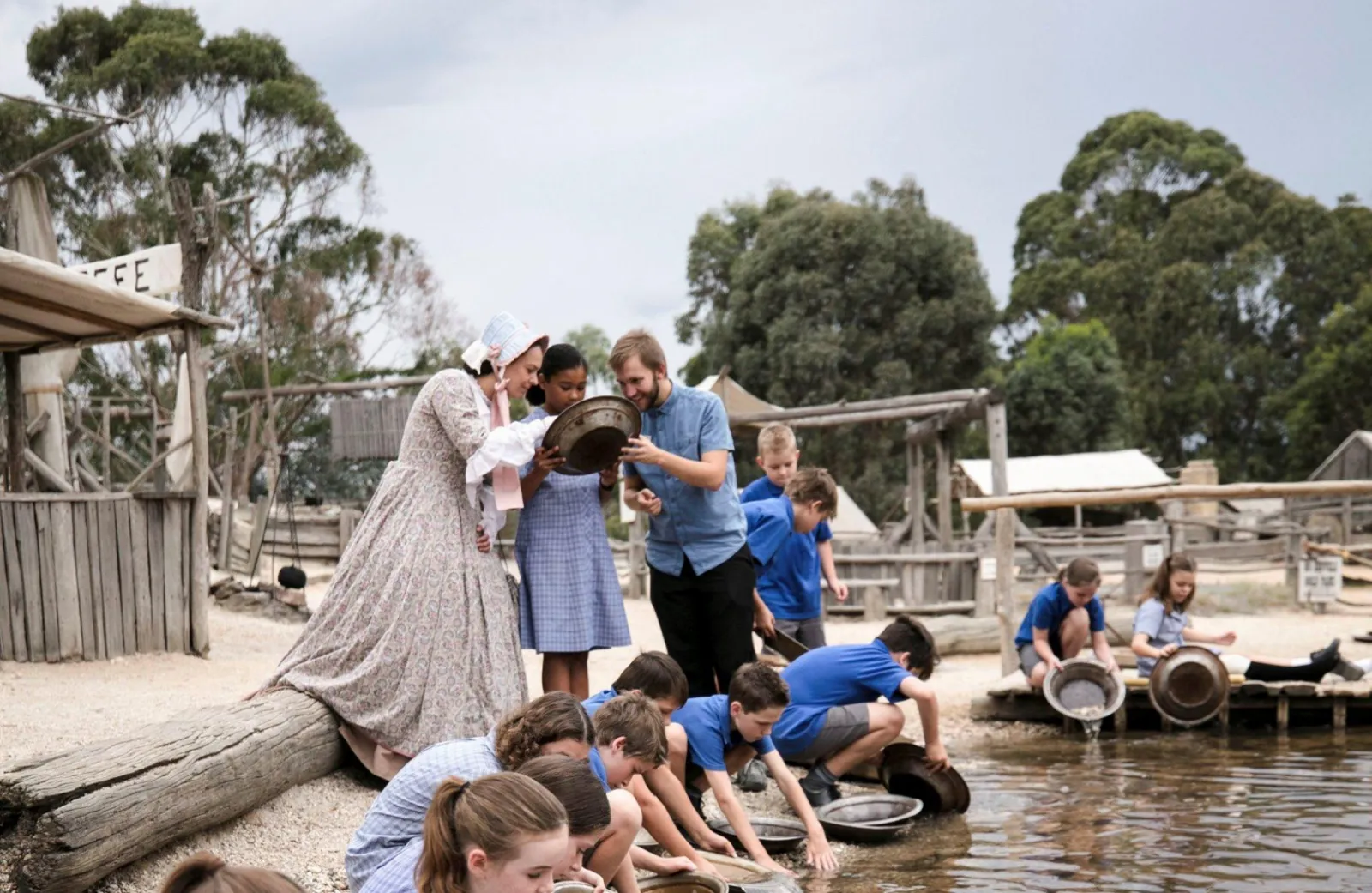 School students panning for gold