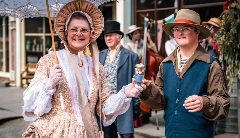People in old fashion costume