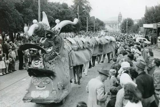 Black and white photo of Chinese dragon